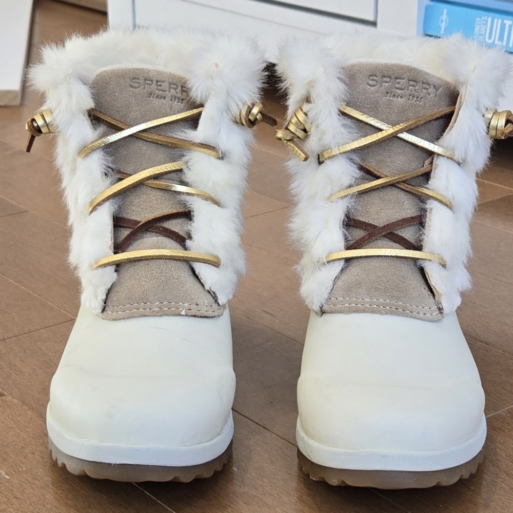 SPERRY Sz. 3 / 3.5 Leather Suede  Maritime Repel Faux Furr Winter Boots ORG.$130